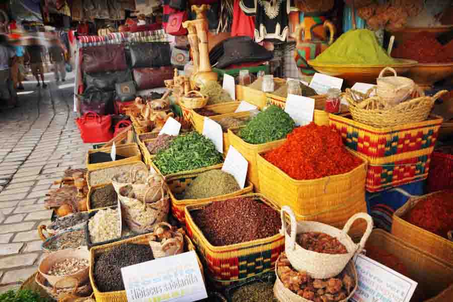 indian herbs and spices beans at a market]